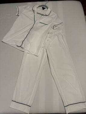 J. Crew White Pajama Set with Black Piping